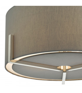 Cylindrical Pendant Light Satin Chrome with Grey Cotton Shade