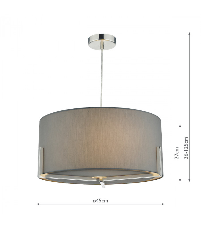 Cylindrical Pendant Light Satin Chrome with Grey Cotton Shade