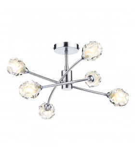 Semi Flush Ceiling Light Light Satin Chrome & Sculptured Glass, 6x G9
