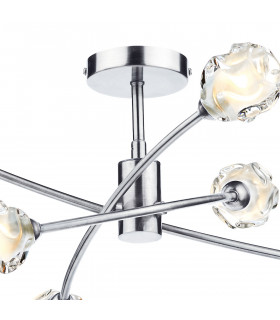 Semi Flush Ceiling Light Light Satin Chrome & Sculptured Glass, 6x G9