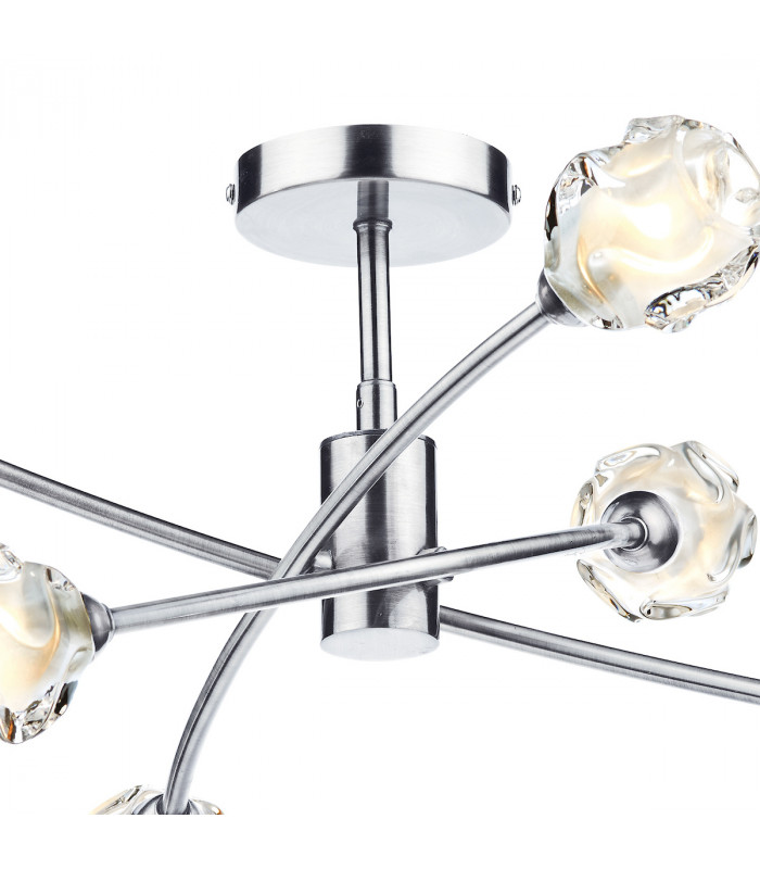 Semi Flush Ceiling Light Light Satin Chrome & Sculptured Glass, 6x G9