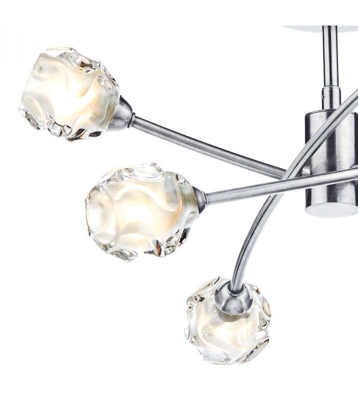 Semi Flush Ceiling Light Light Satin Chrome & Sculptured Glass, 6x G9