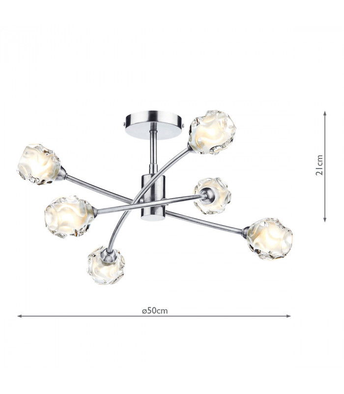 Semi Flush Ceiling Light Light Satin Chrome & Sculptured Glass, 6x G9