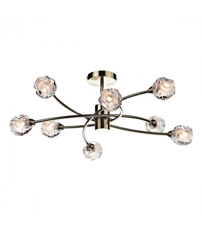 Semi Flush Ceiling Light Light Antique Brass, 8x G9