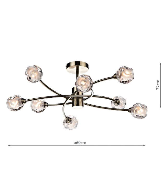Semi Flush Ceiling Light Light Antique Brass, 8x G9