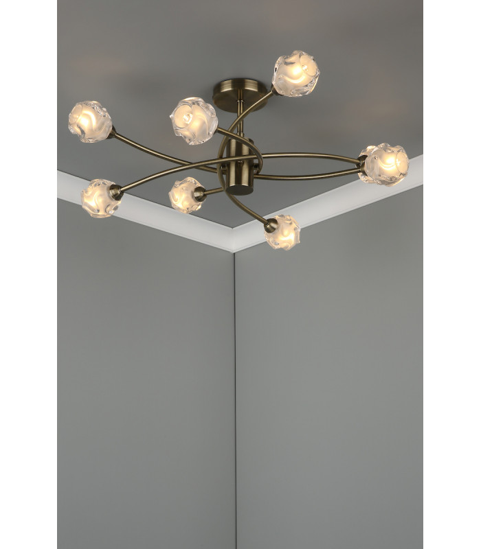 Semi Flush Ceiling Light Light Antique Brass, 8x G9