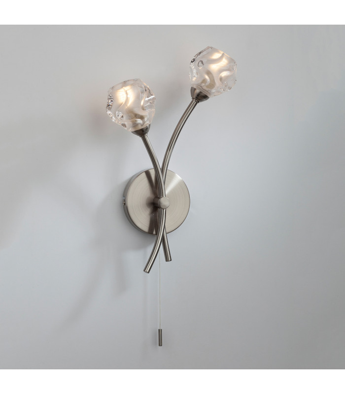 Wall Light Satin Chrome & Sculptured Glass, 2x G9