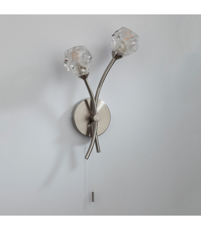 Wall Light Satin Chrome & Sculptured Glass, 2x G9