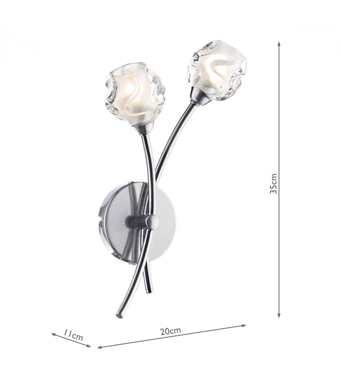 Wall Light Satin Chrome & Sculptured Glass, 2x G9