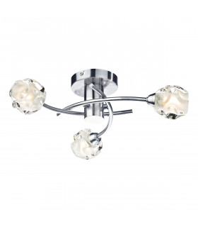 Flush Ceiling Light Satin Chrome & Sculptured Glass, 3x G9