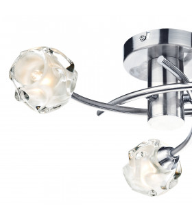 Flush Ceiling Light Satin Chrome & Sculptured Glass, 3x G9