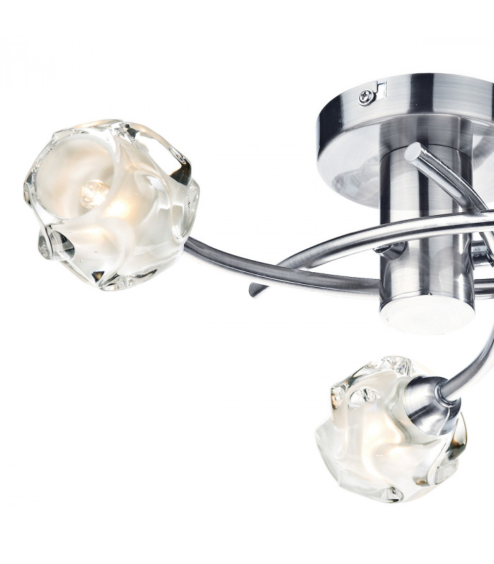 Flush Ceiling Light Satin Chrome & Sculptured Glass, 3x G9