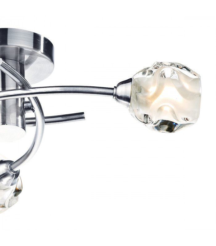 Flush Ceiling Light Satin Chrome & Sculptured Glass, 3x G9