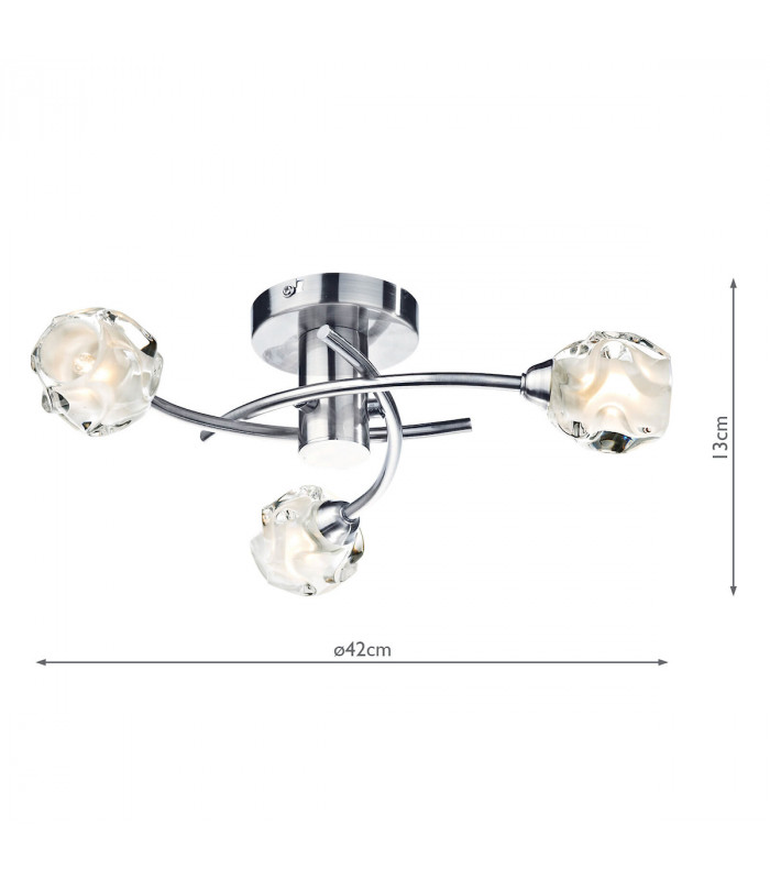 Flush Ceiling Light Satin Chrome & Sculptured Glass, 3x G9