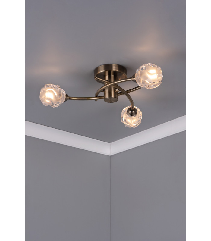Semi Flush Ceiling Light Light Antique Brass, 3x G9