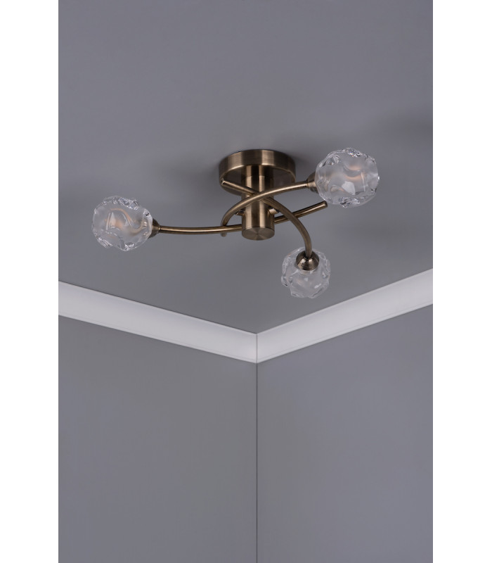 Semi Flush Ceiling Light Light Antique Brass, 3x G9