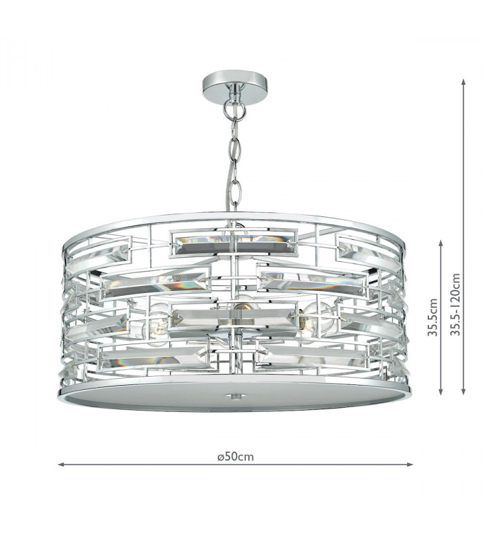 Cylindrical Pendant Light K9 Crystal Polished Chrome, 6x E14