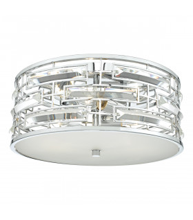 Cylindrical Flush Ceiling Light Polished Chrome & Crystal with Diffuser, 3x E27