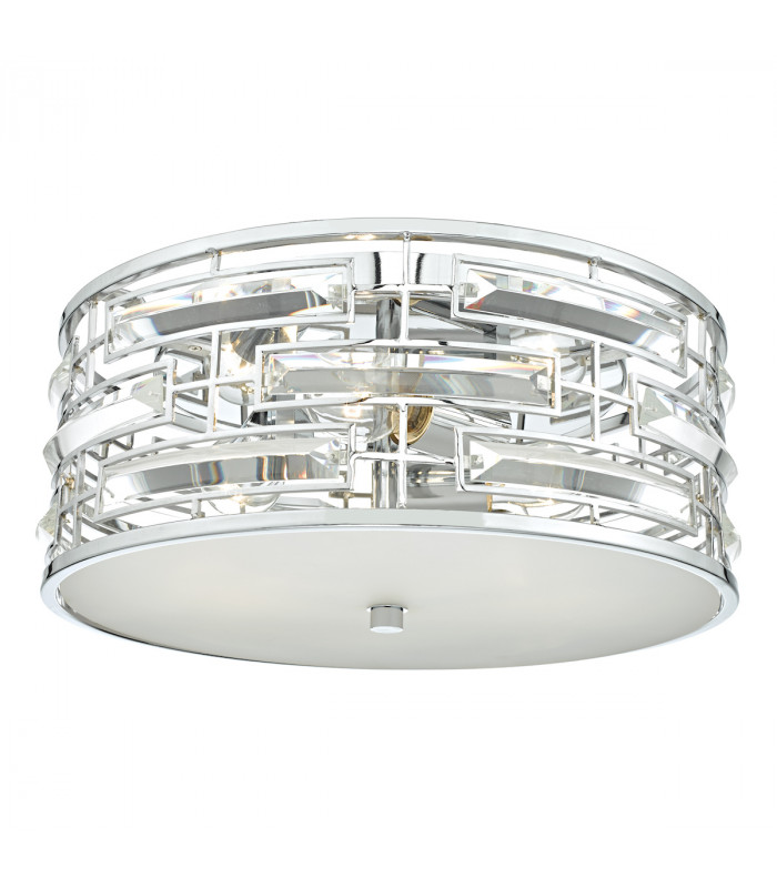 Cylindrical Flush Ceiling Light Polished Chrome & Crystal with Diffuser, 3x E27