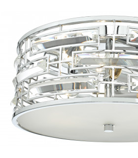 Cylindrical Flush Ceiling Light Polished Chrome & Crystal with Diffuser, 3x E27