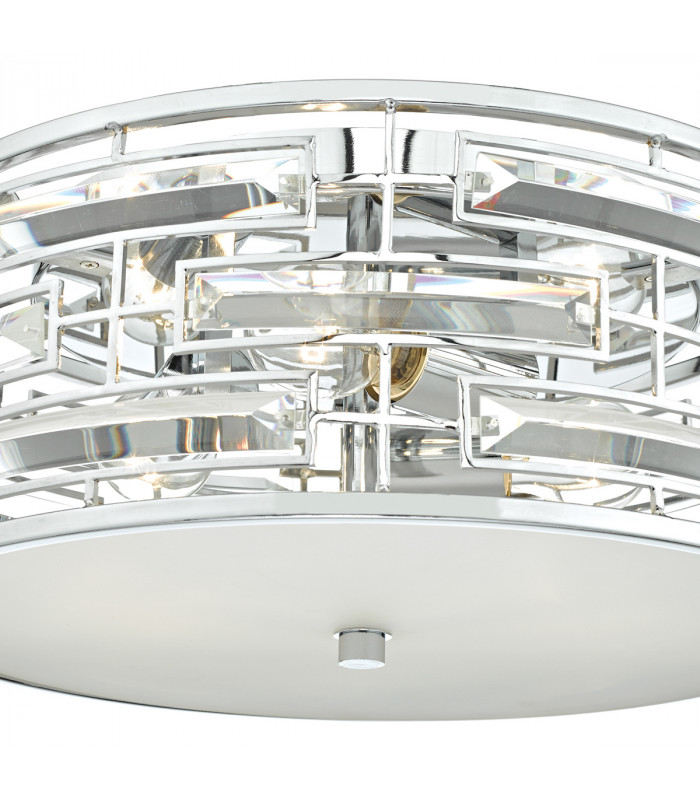 Cylindrical Flush Ceiling Light Polished Chrome & Crystal with Diffuser, 3x E27