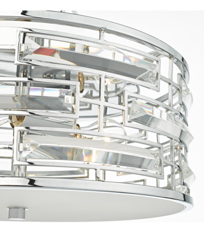 Cylindrical Flush Ceiling Light Polished Chrome & Crystal with Diffuser, 3x E27