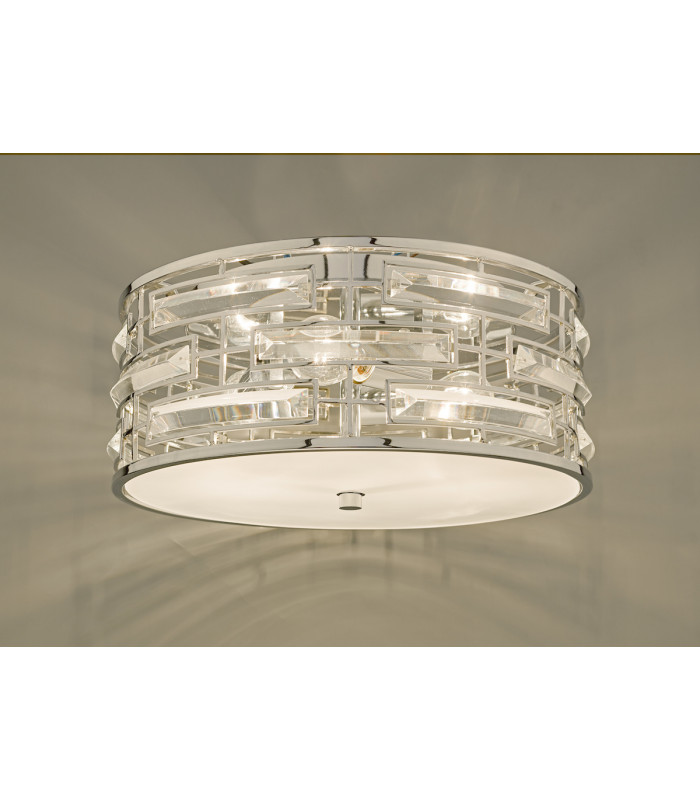 Cylindrical Flush Ceiling Light Polished Chrome & Crystal with Diffuser, 3x E27