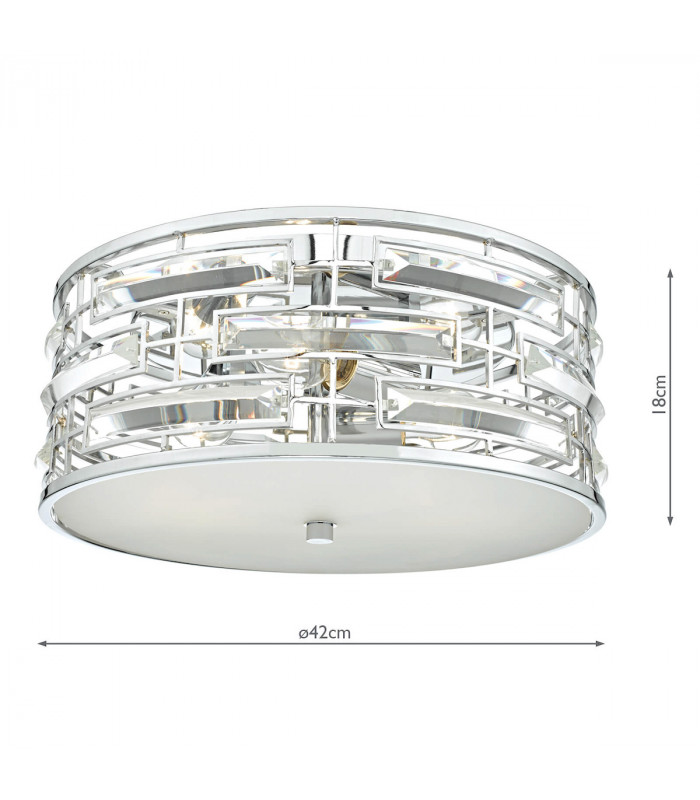 Cylindrical Flush Ceiling Light Polished Chrome & Crystal with Diffuser, 3x E27