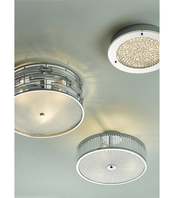 Cylindrical Flush Ceiling Light Polished Chrome & Crystal with Diffuser, 3x E27