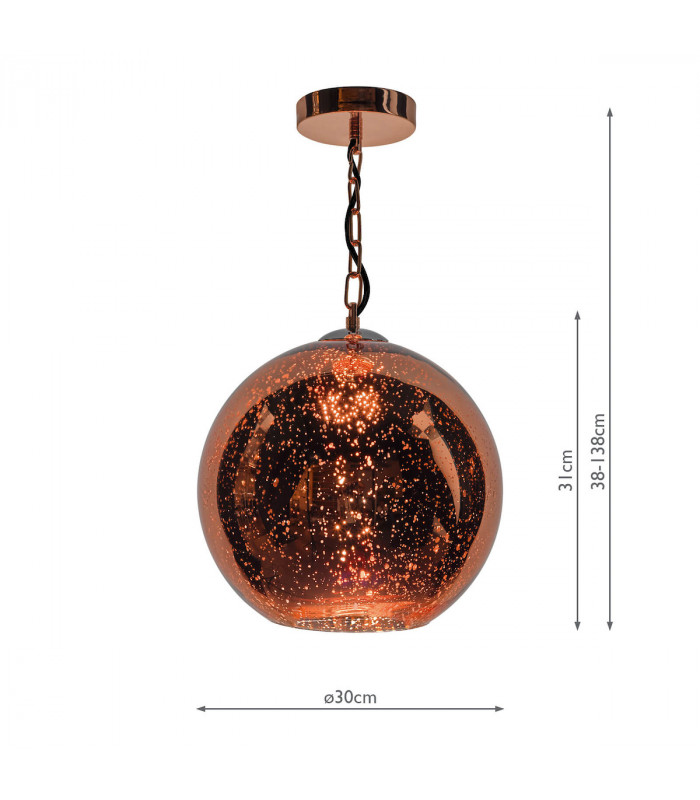 Electro Plated Pendant Light Copper Finish, 1x E27