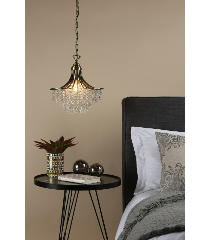 Pendant Light Antique Brass Faceted Glass, 1x E27