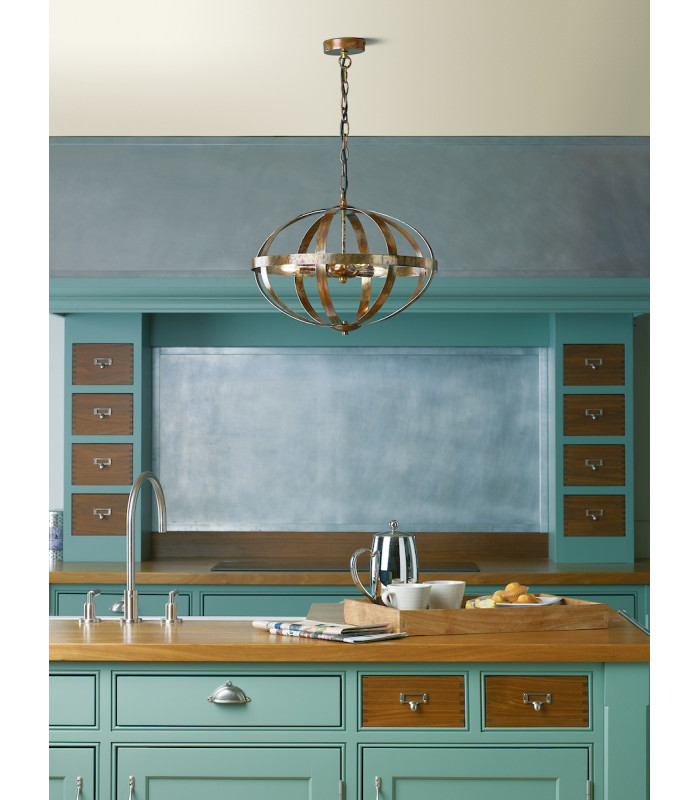 Cage Pendant Light Petrol Copper, 3x E14