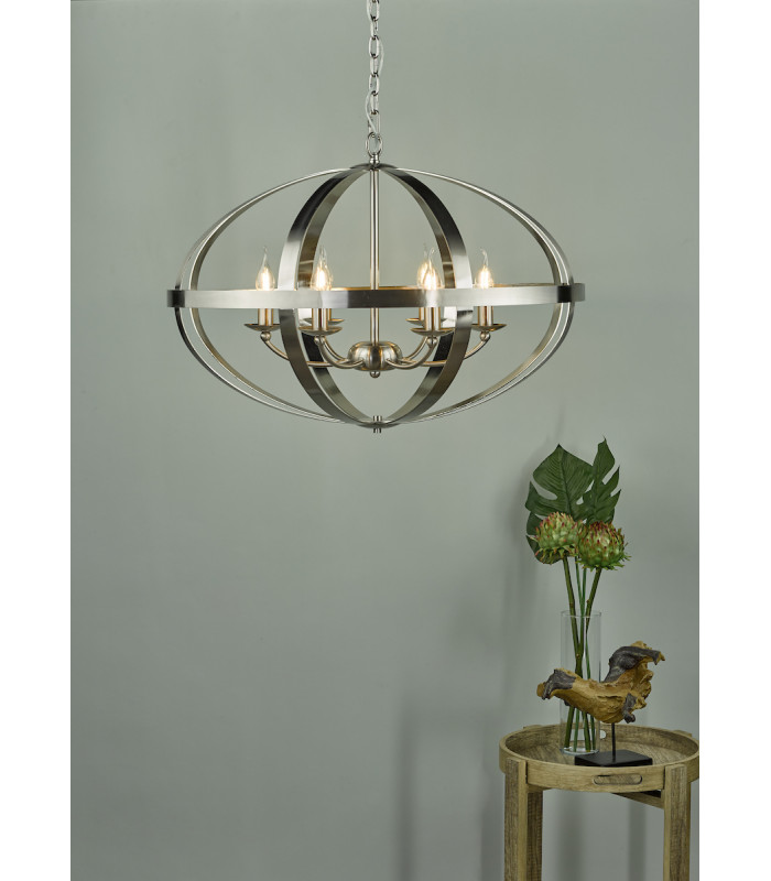 Cage Pendant Light Satin Chrome, 6x E14