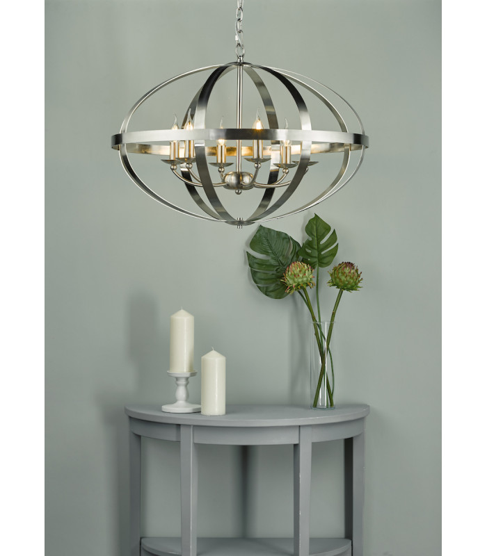 Cage Pendant Light Satin Chrome, 6x E14