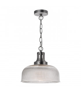 Dome Pendant Light Antique Chrome Textured glass, 1x E27