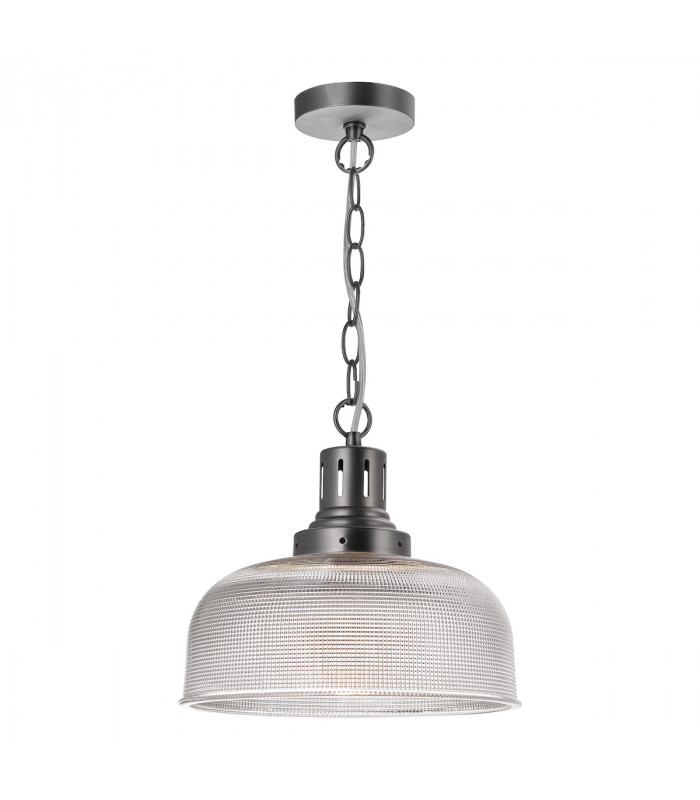 Dome Pendant Light Antique Chrome Textured glass, 1x E27