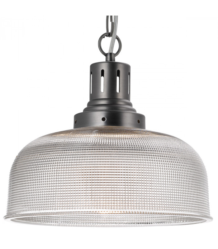 Dome Pendant Light Antique Chrome Textured glass, 1x E27