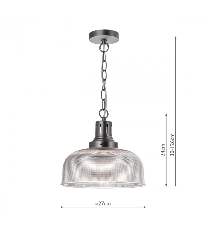 Dome Pendant Light Antique Chrome Textured glass, 1x E27