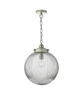 Pendant Light Satin Nickel & Ribbed Glass, 1x E27