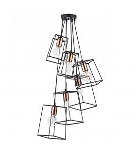 Cube Wire Frame Cluster Pendant Light Black, 6x E27