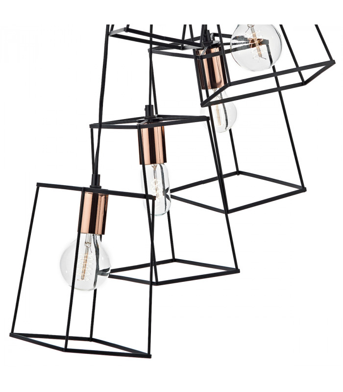 Cube Wire Frame Cluster Pendant Light Black, 6x E27