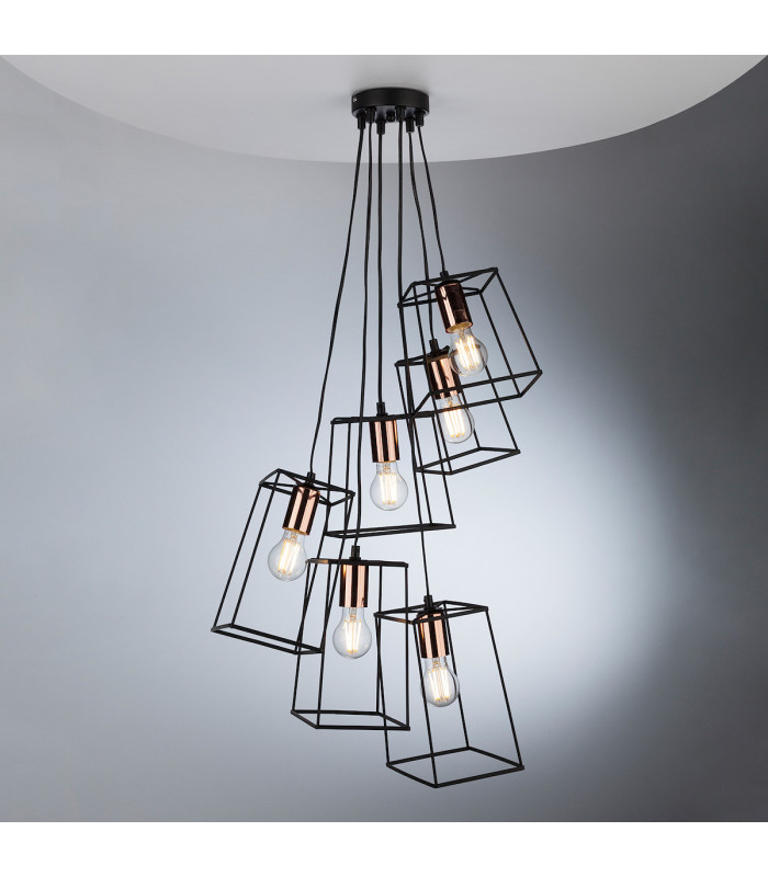 Cube Wire Frame Cluster Pendant Light Black, 6x E27