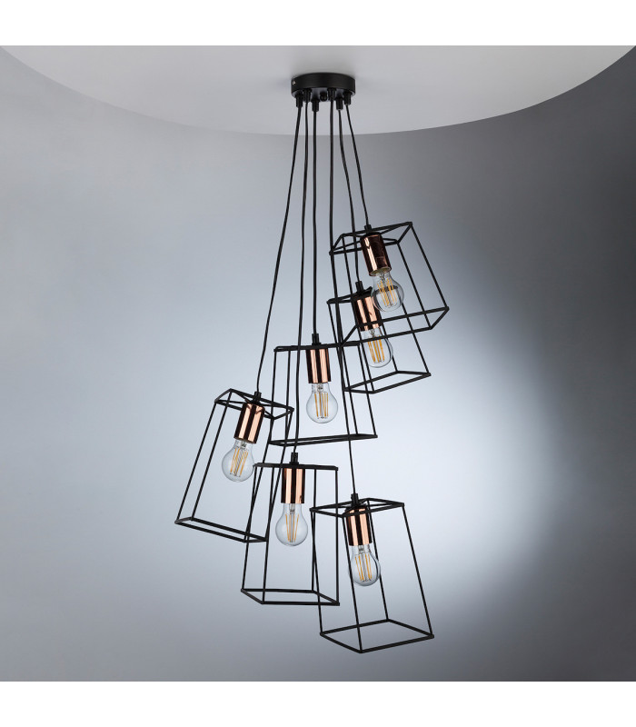 Cube Wire Frame Cluster Pendant Light Black, 6x E27