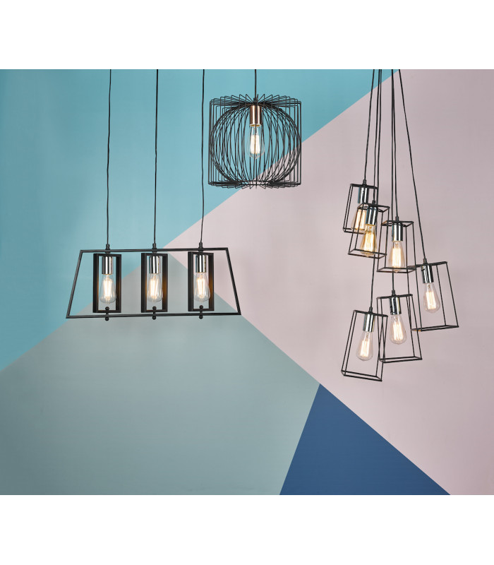 Cube Wire Frame Cluster Pendant Light Black, 6x E27