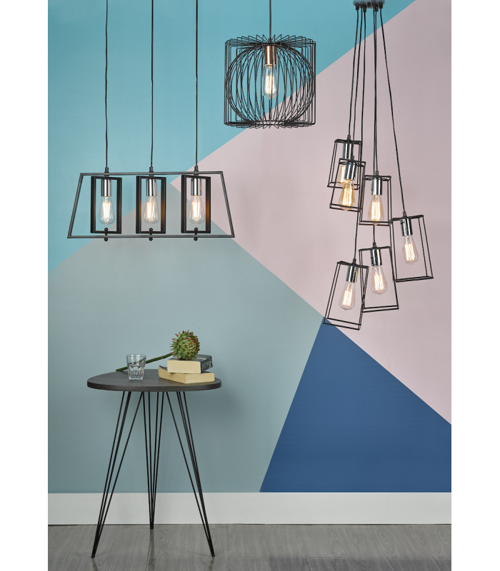 Cube Wire Frame Cluster Pendant Light Black, 6x E27