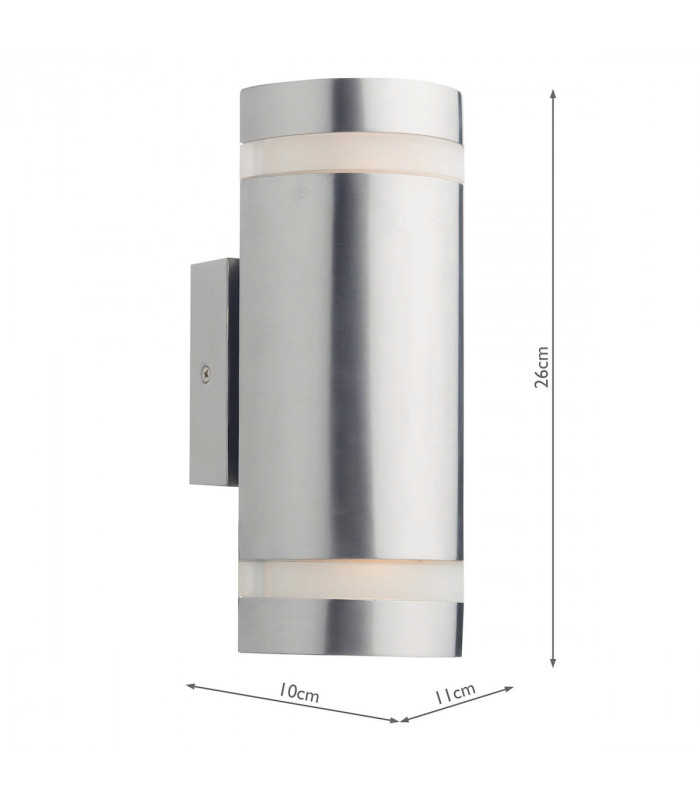 Up Down Lighters Cylinder Stainless Steel Wall Light LED IP44, 2x LED