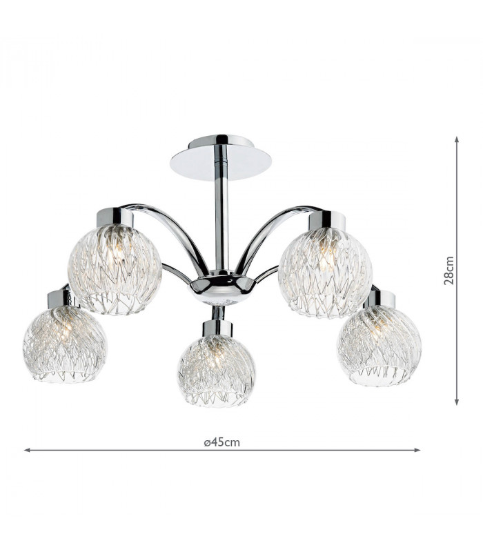 Semi Flush Ceiling Light Light Polished Chrome, 5x G9