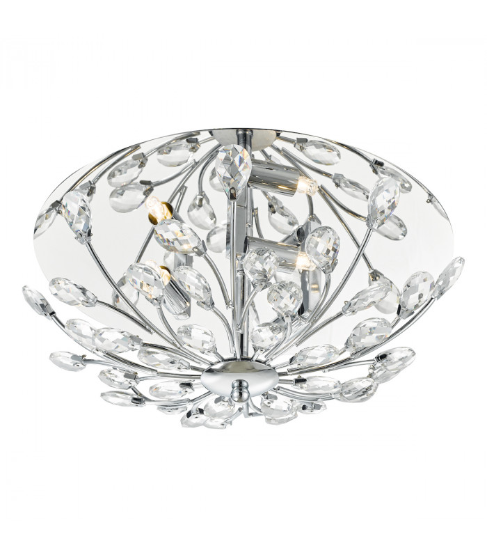 Flush Ceiling Light Polished Chrome Crystal, 3x G9