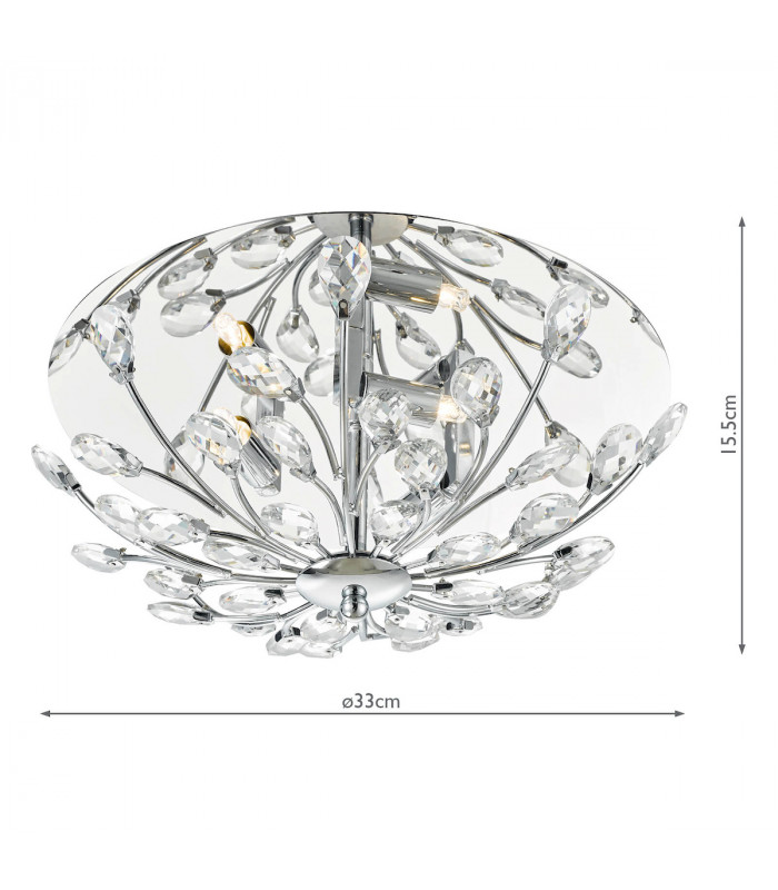 Flush Ceiling Light Polished Chrome Crystal, 3x G9