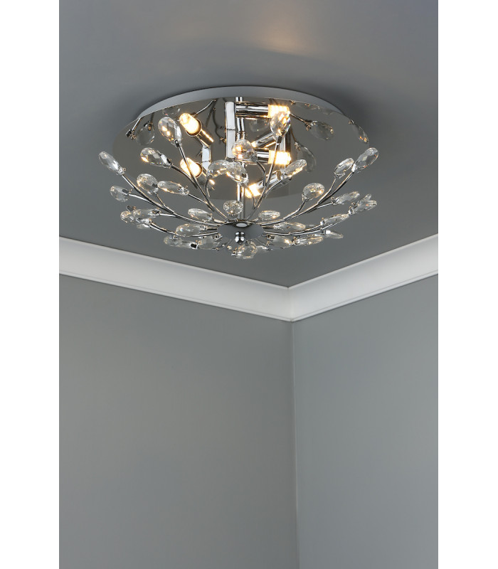 Flush Ceiling Light Polished Chrome Crystal, 3x G9